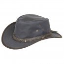 AK75XXXL- NAVY OIL SKIN WAX HAT WITH LEATHER BRAIDED HAT