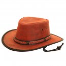 AK89L - RED LEATHER AUSTRALIAN STYLE HAT / LARGE 59CM