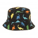 Wholesale baby boys cotton bucket hat with black and multicoloured dinosaur design