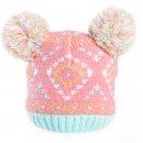 Wholesale pink baby girls jacquard knit double pom pom hat