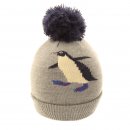Wholesale kids bobble hat featuring a penguin design in grey