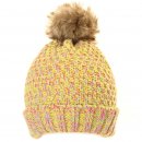 Girls multi coloured knitted yellow bobble hat from wholesale hat supplier SSP Hats