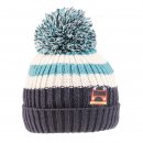 Wholesale boys tractor and fire engine logo knitted bobble hat in blue and white