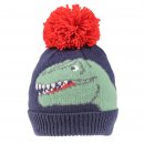 Wholesale blue boys dinosaur face print knitted bobble hat