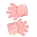 Pink wholesale girls stretchy gloves with faux fur cuff
