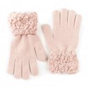 Wholesale Ladies knitted pink glove with popcorn yarn cuff