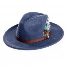 Wholesale ladies blue wool felt fedora with feather trim