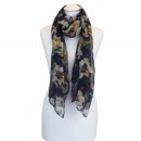 LS164 -PK12 LADIES TEAL/NAVY FLOWER REVERSIBLE SCARF