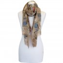 LS174 -PK12 LADIES BEIGE/MINT CATS PRINTS SCARF