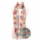 LS187 -PK12 LADIES LIGHT WEIGHT CAT PRINT SCARF