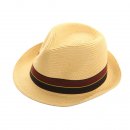 Wholesale straw trilby with brown and blue band