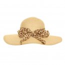 Wholesale womens straw wide brim hat with animal print scarf in natural colours