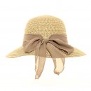 Wholesale straw short brim hat with scarf bow in brown
