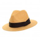 Wholesale beige straw mens fedora with spotty band