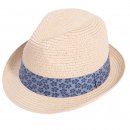 Wholesale adults unisex white straw trilby hat with blue patterned band