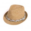 Wholesale ladies brown straw trilby with plait band