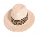 Wholesale ladies straw fedora hat with mirrored band