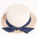 Wholesale ladies short brim hat developed from straw with blue ribbon and bow band