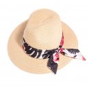Bulk ladies fedora straw hat with red and black floral band