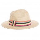 Wholesale ladies fedora straw hat with coloured stripe band