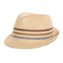 Wholesale mens straw trilby with three striped band in beige