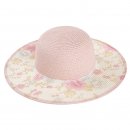 Wholesale ladies wide brim straw hat in pink with floral brim