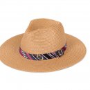 S487-ADULTS UNISEX STRAW FEDORA WITH AZTEC BAND