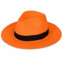 S489OR- PK OF 6 LADIES ORANGE FEDORA WITH BLACK RIBBON BAND