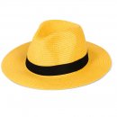 S489YL- PK OF 6 LADIES YELLOW FEDORA WITH BLACK RIBBON BAND