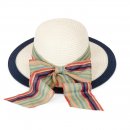 S517- LADIES WIDE BRIM STRAW HAT WITH STRIPE BOW BAND