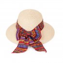 S519-LADIES WIDE BRIM STRAW WITH AZTEC BAND