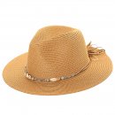 S536- PK OF 12 STRAW FEODRA HAT WITH A SHELL BAND