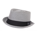 Wholesale adults grey straw porkpie hat with black band