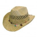 Wholesale girls straw cowboy hat with ornate beads