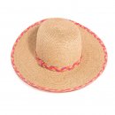 Wholesale ladies luxury straw wide brim with pink coloured brim and band