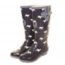 Wholesale womens blue sheep printed matt rubber wellington