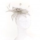 Wholesale green sinamay headband with diamonte flower with loops and feathers