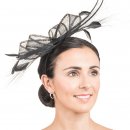 Wholesale fascinator with double looped quill and feathers in black