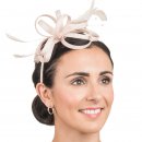 Wholesale satin fascinator headband with feathers in champagne