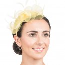 Wholesale crin bow with feathers on fascinator headband in yellow