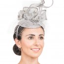 Sinamay fascinator with twisted quill, flower & net