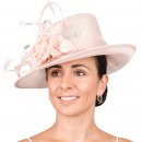 Wholesale wedding hat developed from sinamay and featuring loops, feather & flower