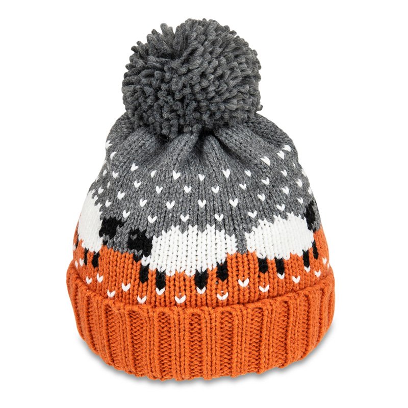 A1794 LADIES SHEEP PRINT KNITTED BOBBLE HAT SSP Hats