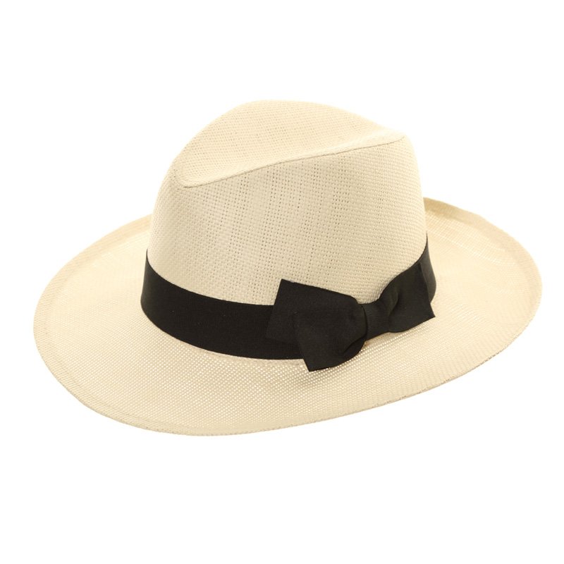 s223 ladies straw fedora / black band & bow - SSP Hats