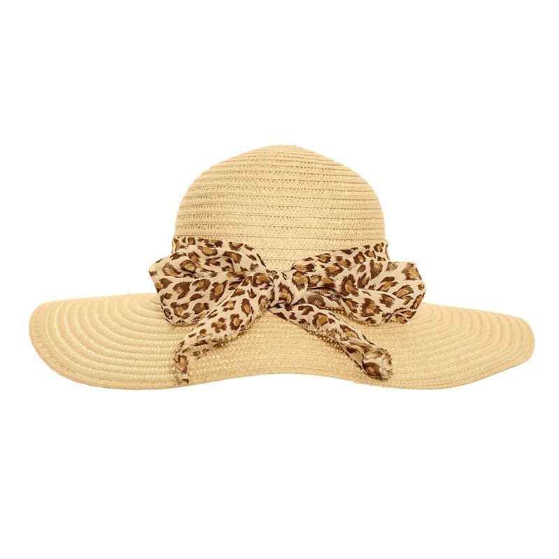 S246 Womens straw wide brim hat with animal print scarf SSP Hats